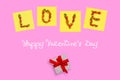 Valentine`s day card with text Love made from strawberry letters