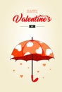 Valentine`s Day Card with umbrella and harts - vector.