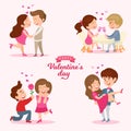 Valentine\'s day card vector illustration. cute couples In Love Romantic St. Valentine\'s Day Date