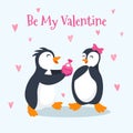 Valentine\'s day card vector illustration with Cute penguin couple