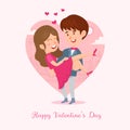 Valentine\'s day card vector illustration. Man carrying his girlfriend in his arms