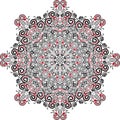 Valentine mandala, with hearts. Black, white and red colors. Vector illustration. Royalty Free Stock Photo