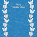 Valentine's Day card with white garlands of hearts and butterflies.