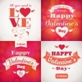 Valentine's day posters with cute heart and lettering and silhouettes Royalty Free Stock Photo