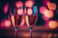 Valentine\'s day celebration toast, pink champagne glasses close up, bokeh lights background. AI generative Royalty Free Stock Photo