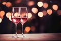 Valentine\'s day celebration with two glasses of wine. Romantic date. Generative AI