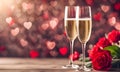 Valentine\'s Day champagne glasses on romantic table