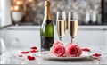 Valentine\'s Day champagne glasses on romantic table