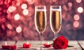 Valentine\'s Day champagne glasses on romantic table