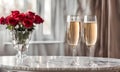 Valentine\'s Day champagne glasses on romantic table