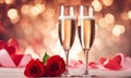 Valentine\'s Day champagne glasses on romantic table