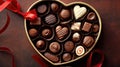 Valentine\'s Day chocolates in a box heart shaped love sweets gift with a red ribbon