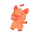 Valentine`s day clipart. Cute loving piglet is jumping for love. Declaration of love.