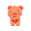 Valentine`s day clipart. A cute pig with a broken heart is crying. Royalty Free Stock Photo