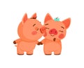 Valentine`s day clipart. Cute piggy kisses a girlfriend. Declaration of love, first love.