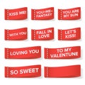Valentine s Day Clothing labels Vector. Kiss Me, You Are My Sun, With You, Fall In Love, Let s Kiss, Loving You, So Royalty Free Stock Photo