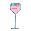 Valentine s Day cocktail with strawberries. Glass icon. Vector illustration.