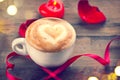 Valentine`s Day coffee with heart on foam