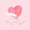 Valentines Day concept. 3d heart feather and ink with pink background. Vector illustration.