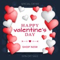 Valentine's day concept glossy red and white hearts with square Royalty Free Stock Photo