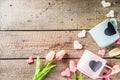 Two cute tea cups with chalkboard hearts