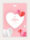 Valentine\'s day concept posters. Paper cute hearts wirt golden confetti. Hearts on geometric background Royalty Free Stock Photo