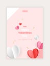 Valentine\'s day concept posters. Paper cute hearts wirt golden confetti. Hearts on geometric background Royalty Free Stock Photo