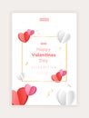 Valentine\'s day concept posters. Paper cute hearts wirt golden confetti. Hearts on geometric background Royalty Free Stock Photo