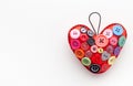 Valentine`s Day concept with red heart and assorted buttons. Flat lay, copy space Royalty Free Stock Photo