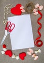 Valentine`s day concept, romantic background on sackcloth, desig