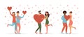 Valentine\'s Day concept. A set of illustrations. Collection of scenes with people celebrating a romantic holiday.