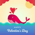 Valentine`s Day Concept template background with cute love whale