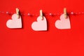 Valentine`s Day concept - three hanging hearts Royalty Free Stock Photo