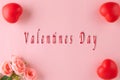 Valentine`s day concept for top view with red hearts, flower and gift box, also use for anniversary, mothers day and birthday Royalty Free Stock Photo