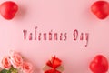 Valentine`s day concept for top view with red hearts, flower and gift box, also use for anniversary, mothers day and birthday Royalty Free Stock Photo