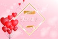 Valentine`s day concept. Vector illustration. Red hearts balloon with advertisement sale. Cute love sale banner or greeting card