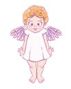 Valentine`s day. Confused Cupid-girl in dress. Vector illustration