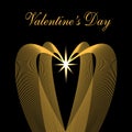 Valentine s Day. Congratulatory inscription. Golden waves in the form of hearts on a black background. Star