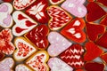 Valentine`s day cookies. Heart shaped cookies for valentine`s day.Red and Pink Heart Shaped Cookies. Valentine`s Day background. R