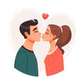 Valentine\'s day. A couple in love are kissing. A young man and a woman kiss.