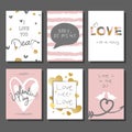 Valentine`s Day creative artistic cards set. Vector illustration.