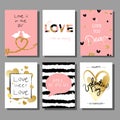 Valentine`s Day creative artistic cards set. Vector illustration.