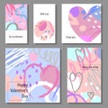 Valentine`s Day creative artistic cards set. Vector illustration.