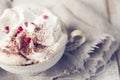 Valentine's day cup of Cappuccino Coffe. Royalty Free Stock Photo