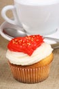 Valentine's day cupcake and cappuccino Royalty Free Stock Photo