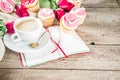 Valentine`s day cupcakes with coffee cup Royalty Free Stock Photo