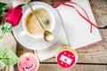 Valentine`s day cupcakes with coffee cup Royalty Free Stock Photo