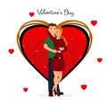 Valentine`s Day. Cute couple. Love day. Couple with heart. Vector illustration in cartoon style