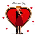 Valentine`s Day. Cute couple. Love day. Couple with heart. Vector illustration in cartoon style