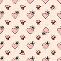 Valentine`s day cute seamless pattern with hand drawn watercolor hearts Royalty Free Stock Photo